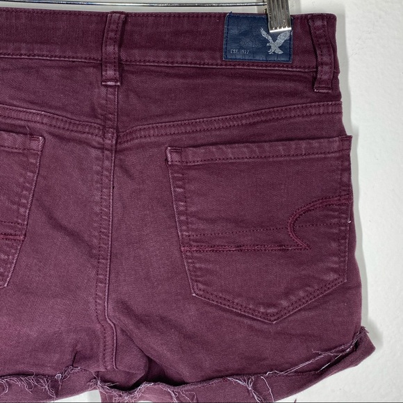 American Eagle Outfitters Hi Rise Shortie Cut Off Shorts Burgundy Plum Size 00 - Picture 6 of 10